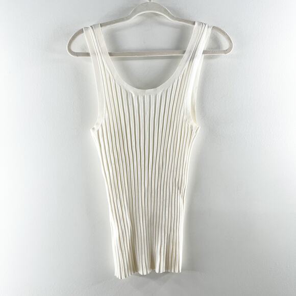 Veronica Beard Sandra Scoop Neck Ribbed Sleeveless Tank Top White Large - Picture 2 of 7